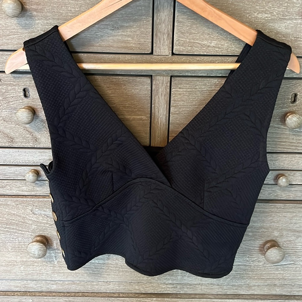 Anthropologie Maeve Large Black Button Side Crop Top